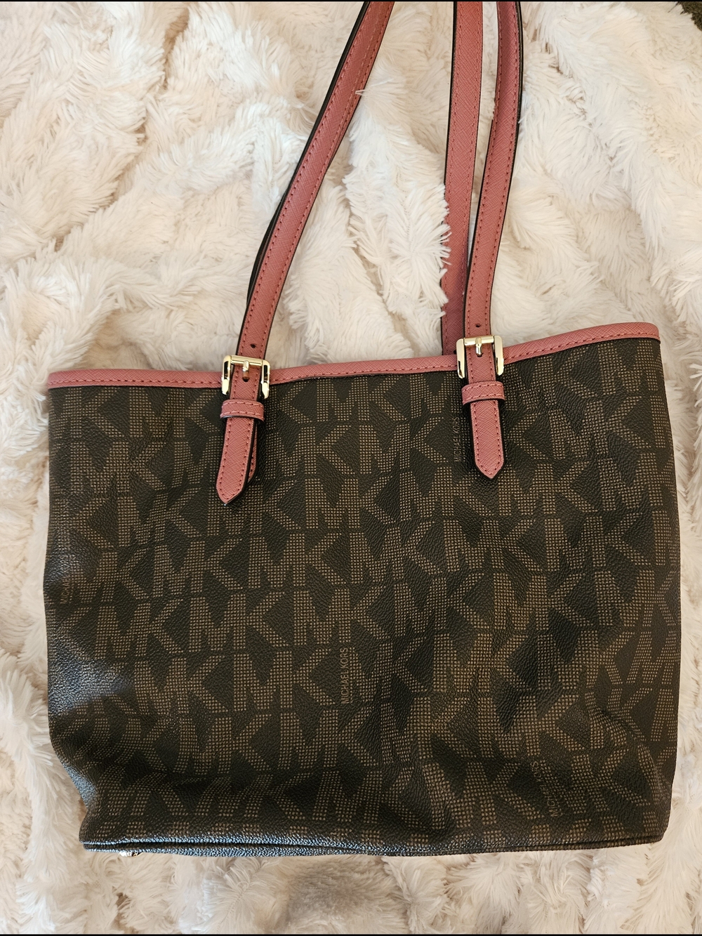 Michael Kors☆Pink Trim Logo Tote Bag W/ Heart MK Charm - Picture 4 of 15